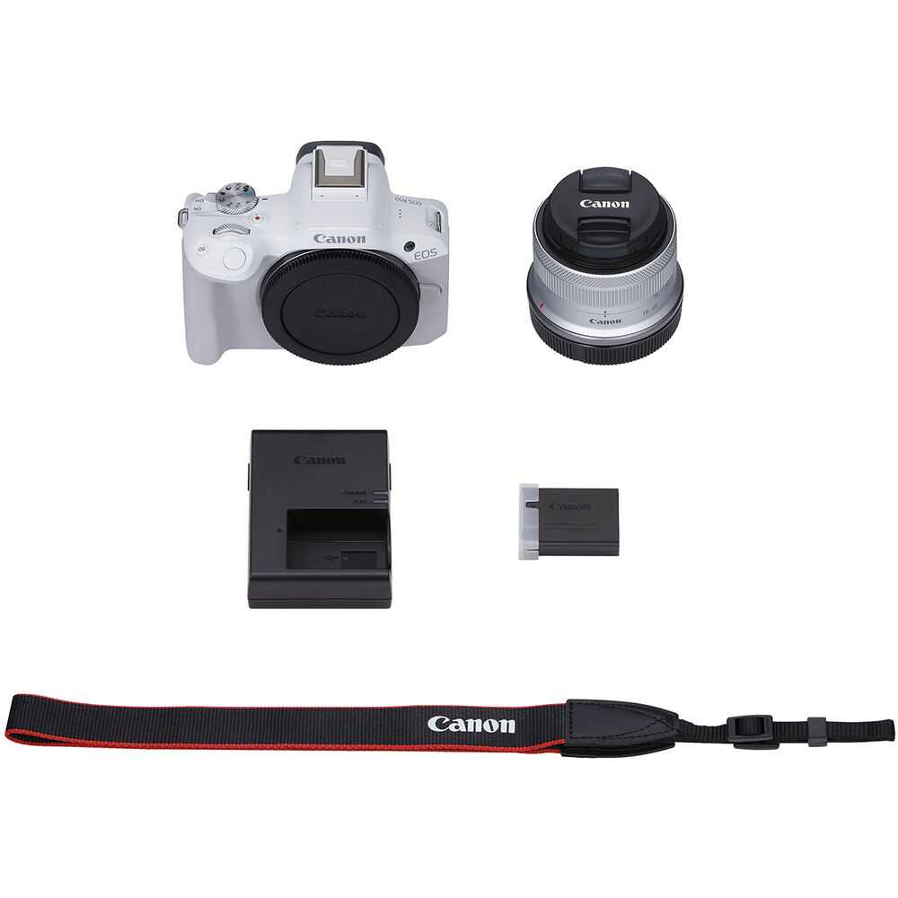 Canon EOS R50 Mirrorless Digital Camera + 18-45mm f/4.5-6.3 Lens Kit - White