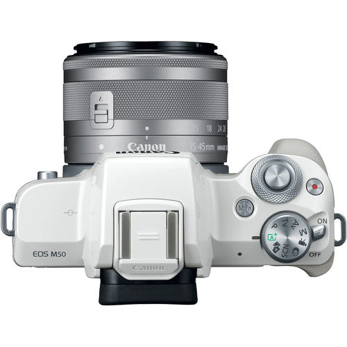 Canon EOS M50 Mirrorless Digital Camera + 15-45mm Lens - White
